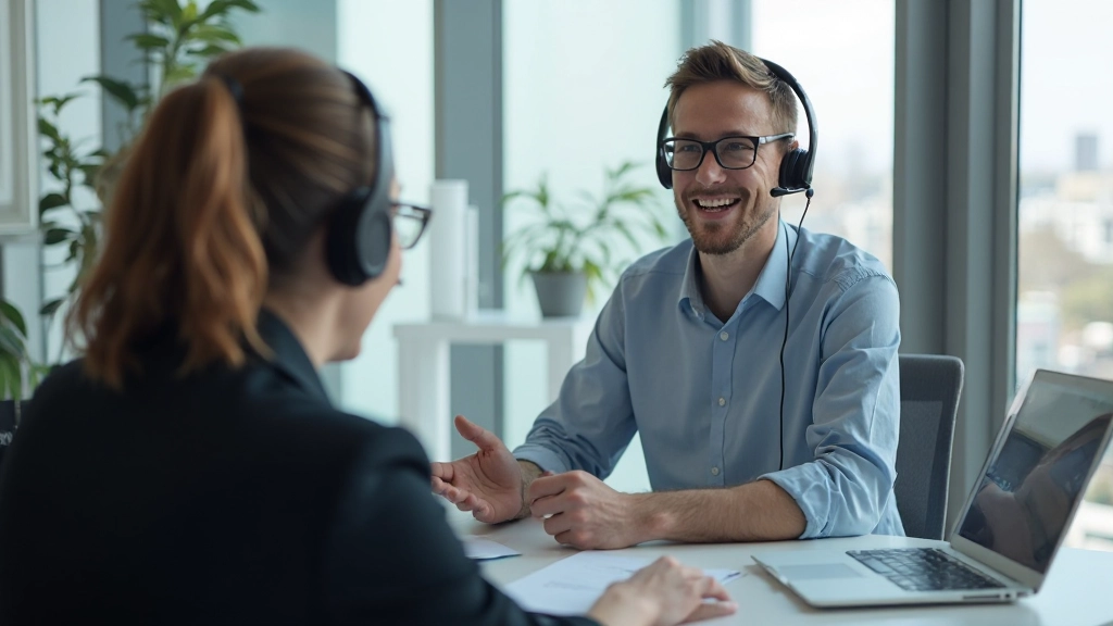 Специалист по обслуживанию клиентов консультирует клиента через видеоконференцию