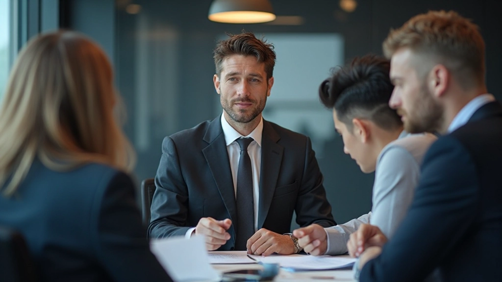 Менеджер проекта проводит встречу с командой разработчиков и дизайнеров в конференц-зале