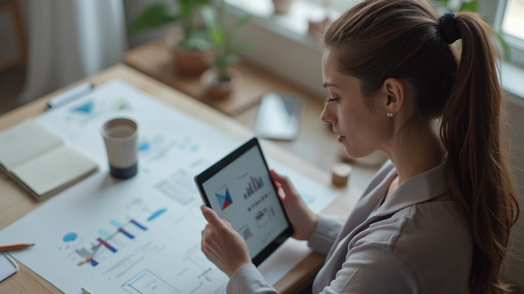 Дизайнер UX анализирует макеты интерфейса мобильного приложения на планшете в креативном пространстве