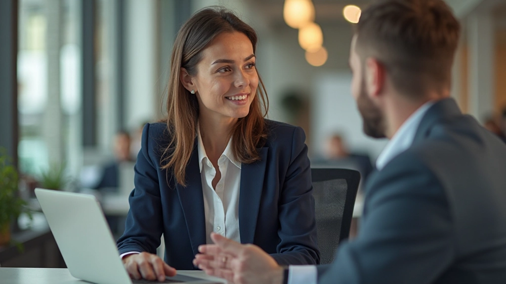 Профессиональный консультант помогает клиенту с персональным подходом в современном офисе